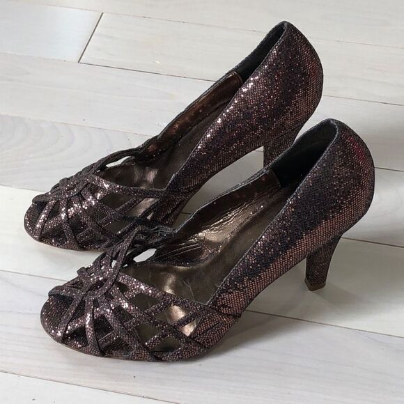 ALDO Women's Web Caged Upper Slip-on Glittery Pump Heel Brown Size 40 - Picture 1 of 7